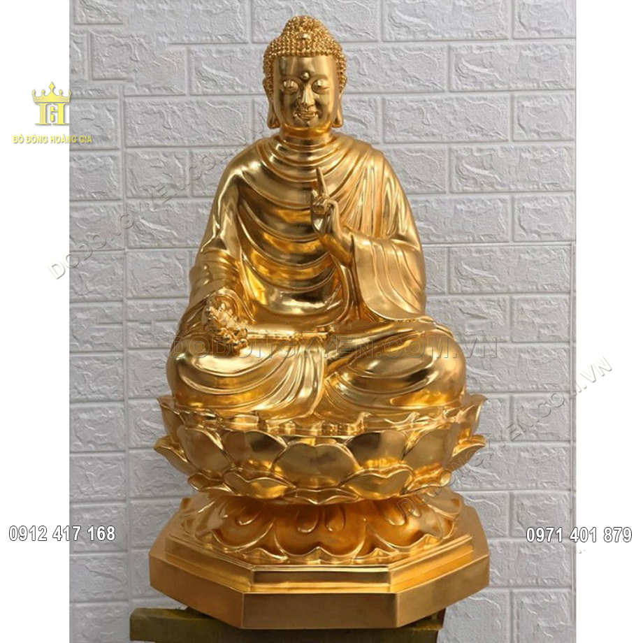 Tượng Phật Th&iacute;ch Ca bằng đồng d&aacute;t v&agrave;ng 9999